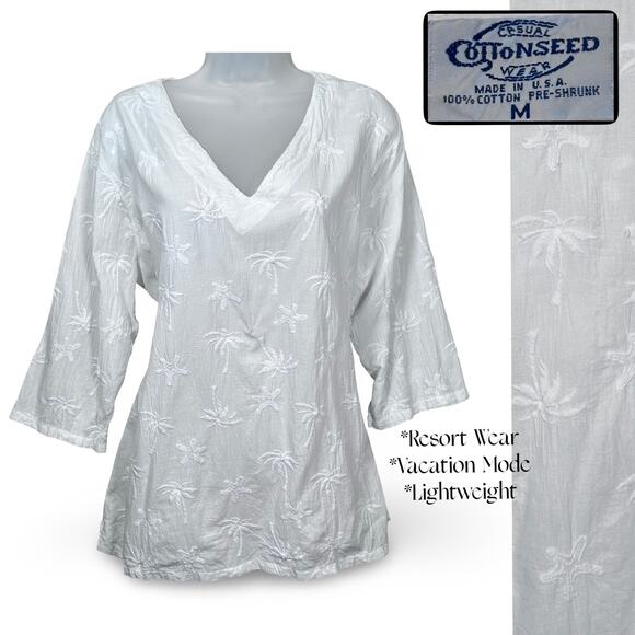 CottonSeed Tunic 398 Palms Light‎ Cotton Preshrunk Womens Medium USA Resort Wear - Picture 1 of 15